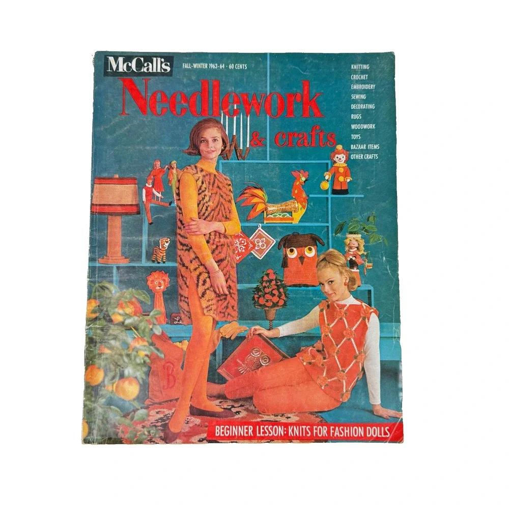 VINT. Fall/Win 1963-1964 McCALL's NEEDLEWORK mag - BEG/ KNITS FOR FASHION DOLLS